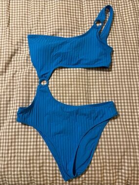 aerie Bright Blue One-Piece Swimsuit with Ring Cutout